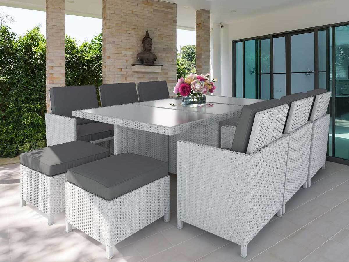 White Centra 12 Seater Wicker Outdoor, Outdoor Dining Furniture