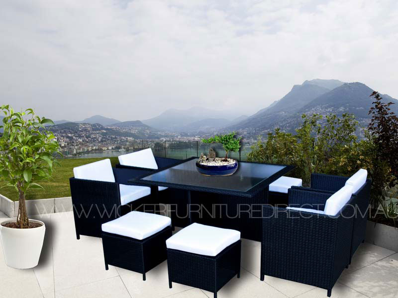 Black Miller 8 Seater Wicker Outdoor, 8 Seater Outdoor Dining Table Set