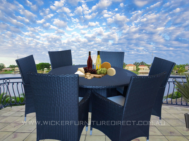 6 Seater Round Wicker Outdoor Dining Set, Round Resin Wicker Outdoor Dining Table