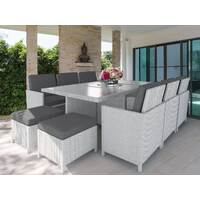 White Centra 12 Seater Wicker Outdoor Dining Furniture