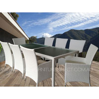 White Millana 8 Seater White Wicker Outdoor Dining Setting