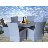 White Victoria 6 Seater Round Wicker Outdoor Dining Set