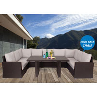 Brown Kensington Wicker Outdoor Lounge Dining Setting