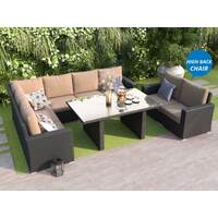 Black Miranda Wicker Outdoor Lounge Dining Set